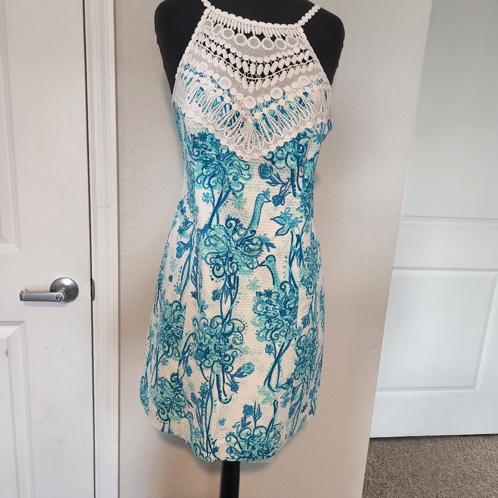 Lilly Pulitzer Blue and White Halter Dress - Picture 2 of 11